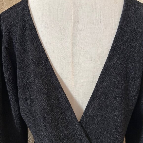 Astr The Label Black Puff Sleeve Long Sleeve Bodysuit Open Back Crepe Size XL - Picture 4 of 6